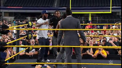 Booker T battles Brandon Carr in Spinaroonie-off WrestleMania On-Sale Party, November 5, 2015