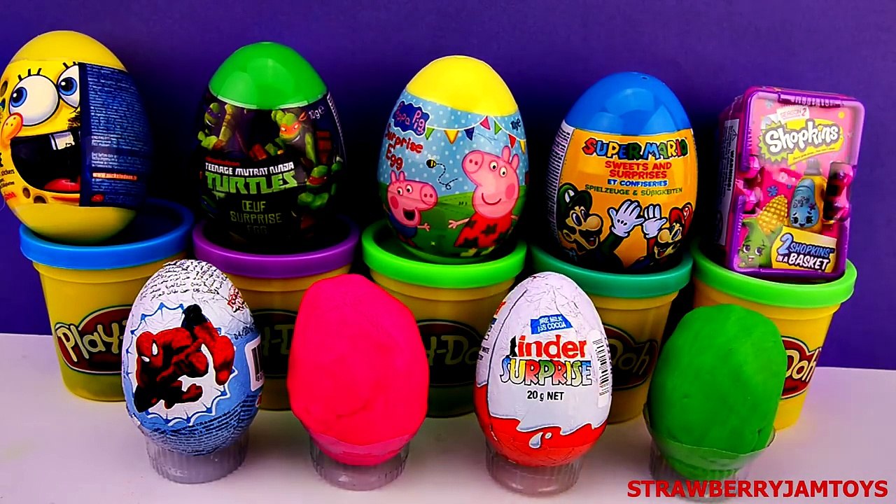 Shopkins Play Doh LPS Cars 2 Spongebob Kinder Surprise Peppa Pig Surprise Eggs StrawberryJamToys