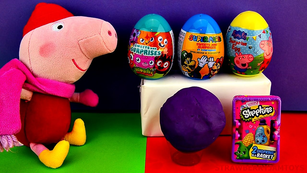 Shopkins Play Doh Peppa Pig LPS Super Mario Moshi Monsters Surprise Eggs by StrawberryJamToys