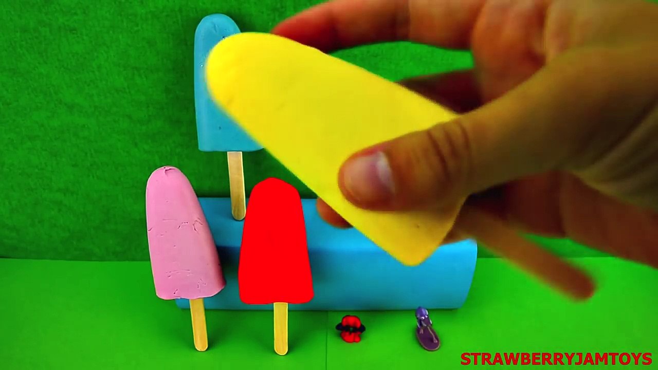 Shopkins Play Doh Ice Cream Spiderman Spongebob Kitty Surprise Eggs Popsicle StrawberryJamToys