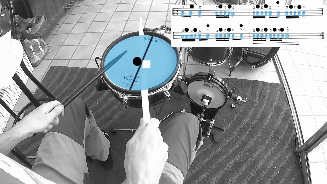 drumming colors -  apprendre la batterie en couleurs - divertissement exercice 1 Tempo 180  la noire