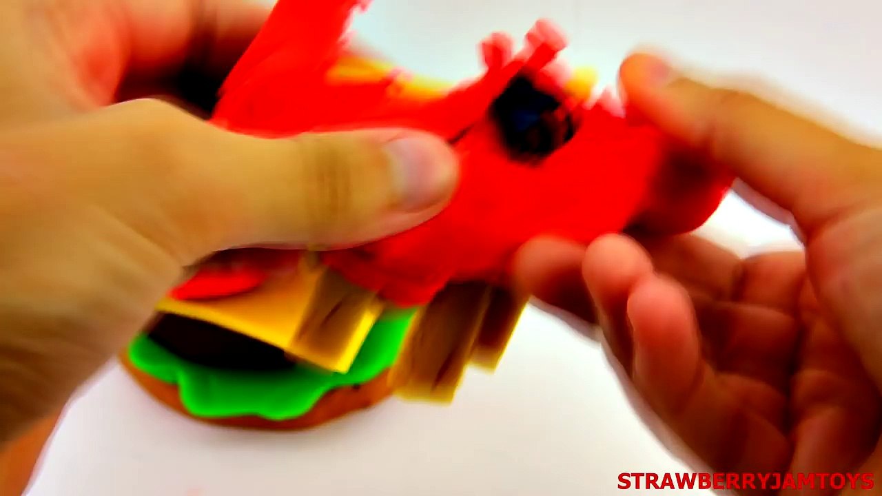 Shopkins Play Doh Spiderman Cars 2 Hello Kitty Hamburger French Fries Surprise Eggs StrawberryJamToy