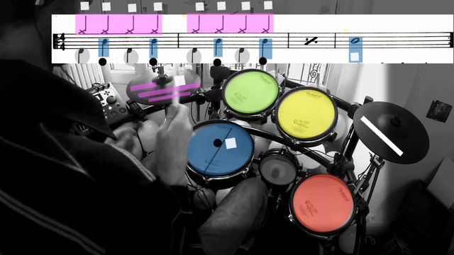 MELANGE DE RYHTMES EN NOIRES ET DE BREAK SUR LA CAISSE CLAIRE RONDE BLANCHES ET NOIRES - DRUMMING COLORS -