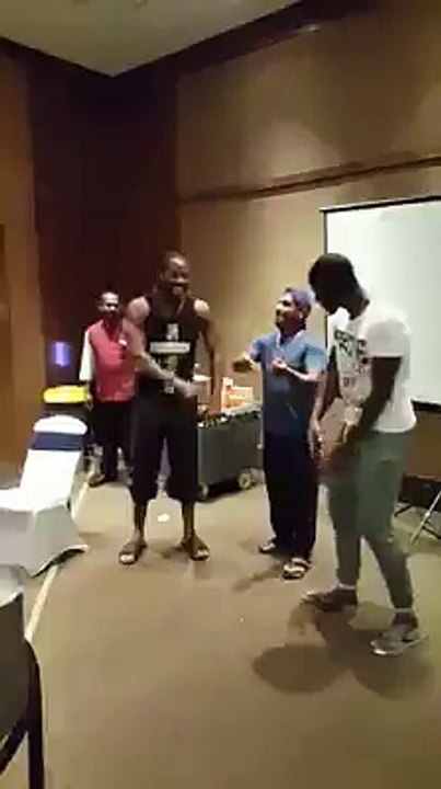 Chris Gayle, Mohammad Shahzad and Darren Sammy Dance