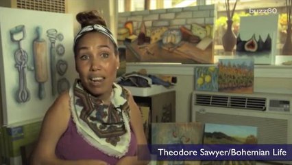 Artist uses her feet and mouth to paint