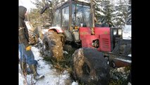 Belarus Mtz 892 stuck in mud, saving with 1025