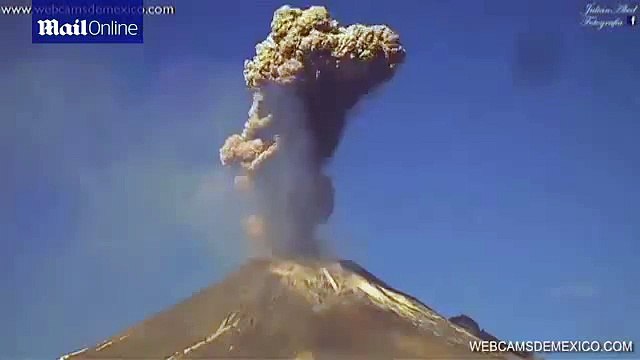 Moment Popocatepetl volcano spews ash cloud into Mexican sky
