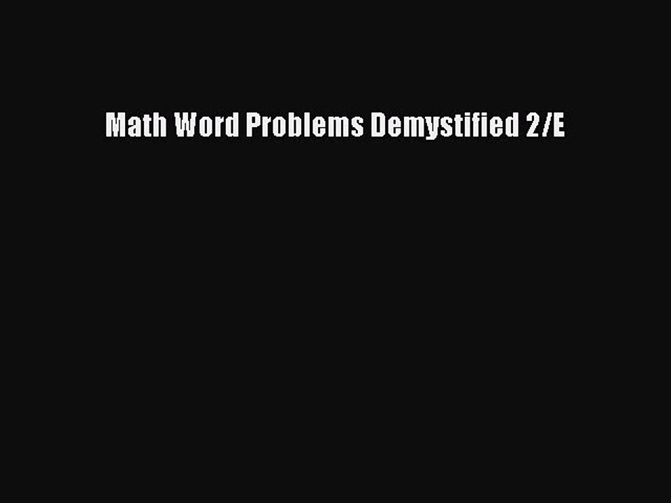 Read Math Word Problems Demystified 2/E PDF Free