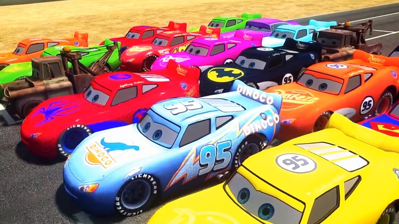 Spiderman Songs Lyrics ♫ I love the mountains ♫ Lightning Mcqueen race with Rayo Dinoco