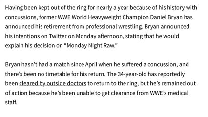 WWE Breaking News  Daniel Bryan announces his retirement