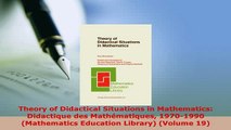 PDF  Theory of Didactical Situations in Mathematics Didactique des Mathématiques 19701990 PDF Online