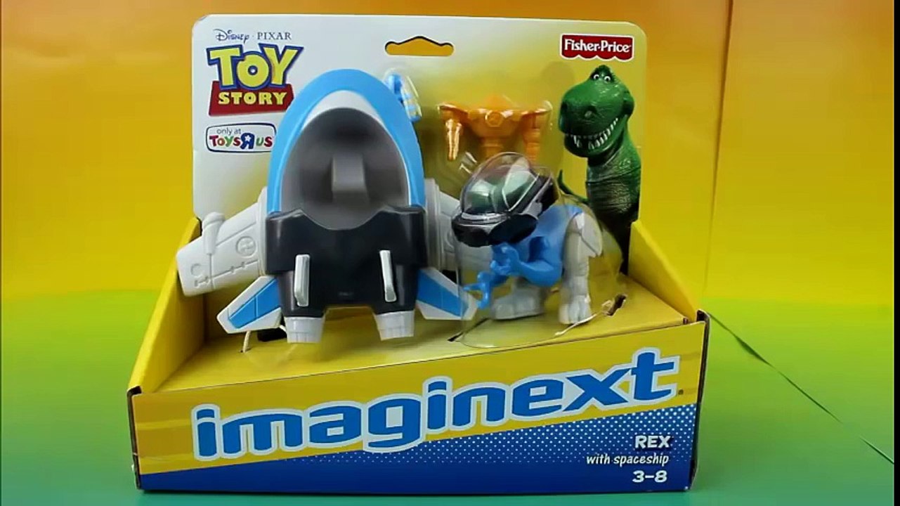 Toy Story Imaginext Rex with Spaceship Rex saves Buzz Lightyear & Woody from Zerg Pizza Planet