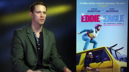 Eddie The Eagle: Egerton & Jackman take interview selfie