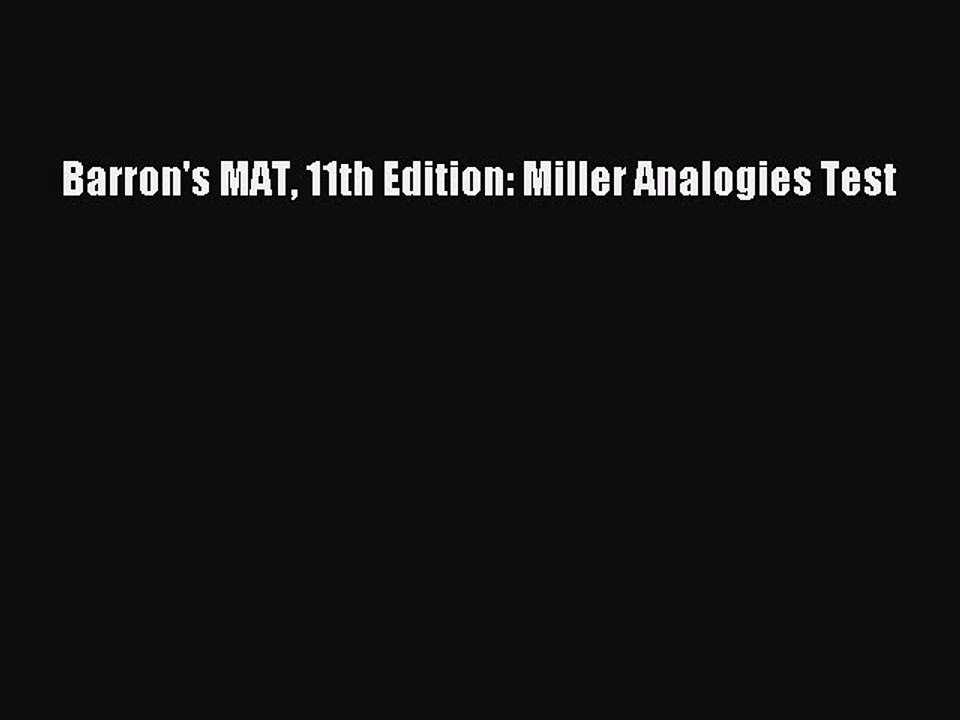 Download Barron's MAT 11th Edition: Miller Analogies Test Ebook Free