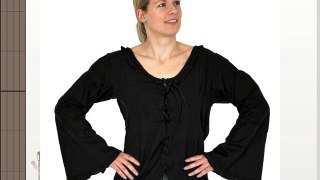 Blusa de mujer - acordonada - ajustada - escote amplio - fina y de manga larga - negra - L