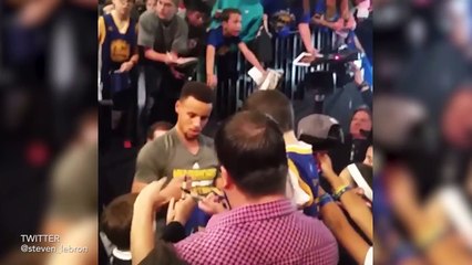 Stephen Curry Signs Kids Jersey, Kid Freaks Out