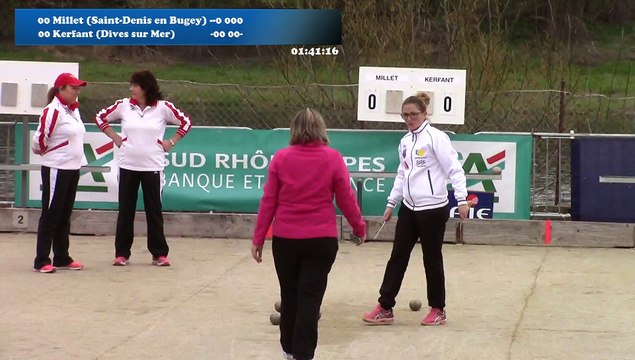 Mène 1, Finale Millet contre Kerfant, cinquième étape du Super 16 féminin, Sport Boules, Bourg-Saint-Andéol 2016