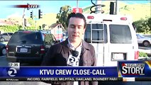 Reporter barely escapes scary crash caught on live TV car hits camera