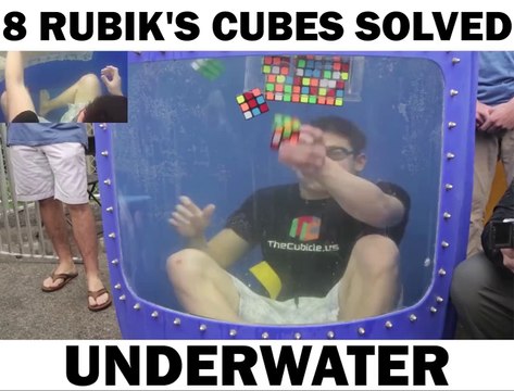 8 Rubiks Cubes Solved Underwater