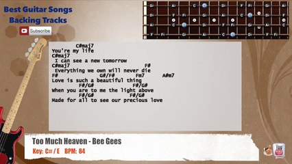 Too Much Heaven - Bee Gees Bass Backing Track with scale, chords and lyrics