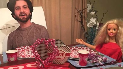 Mom Has Fun with Cardboard Cutout of Her Son