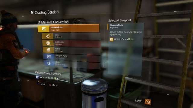The Division - Craft High End Weapon Parts, Tools & Fabrics at Base Gameplay Sequence Playstation 4