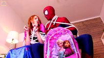 Spiderman & Frozen Elsa vs EVIL ELSA! w- Pink Spidergirl Anna & Joker! Superhero Fun in Real Life -)