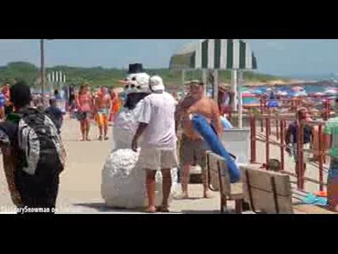 Snowman Prank Scaring Girls at the Beach