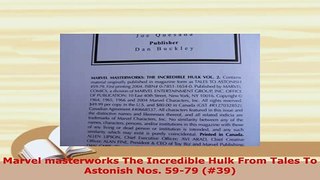 Download  Marvel masterworks The Incredible Hulk From Tales To Astonish Nos 5979 39 Read Online