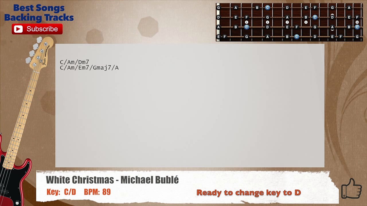 White Christmas - Michael Buble Bass Backing Track with scale, chords and lyrics