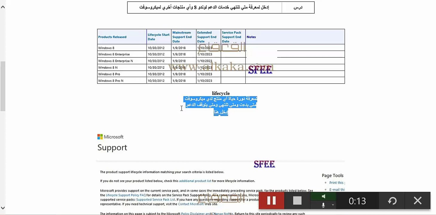 إدخل لمعرفة متي تنتهي خدمات الدعم لوندو 8 وأي منتجات أخري لميكروسوفت