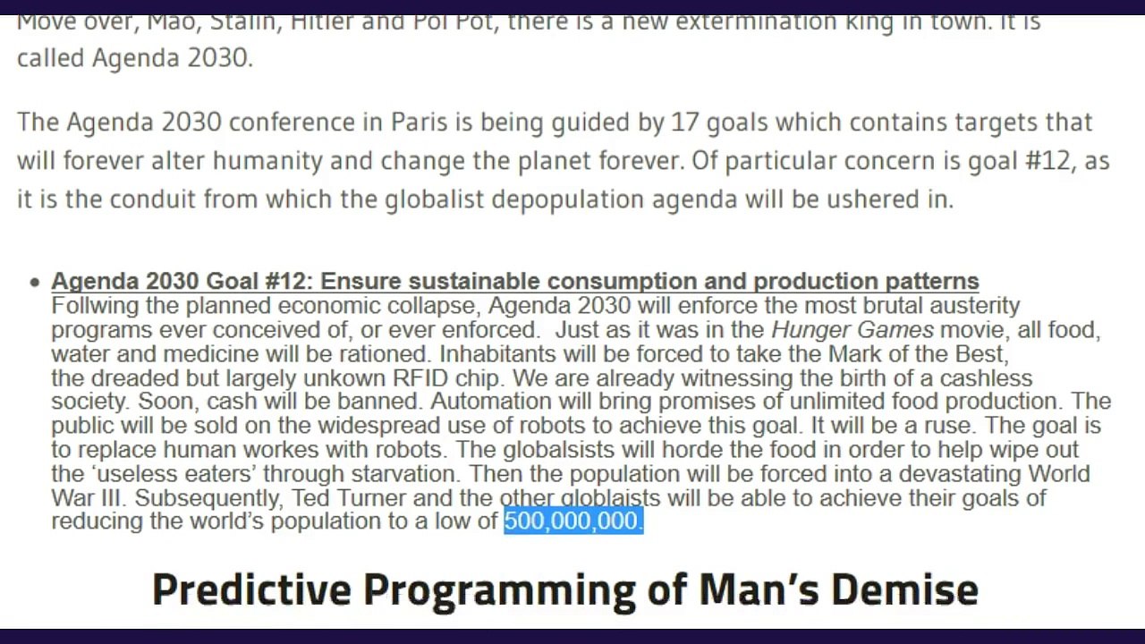Agenda 2030's Goal, Exterminate 6 Billion People