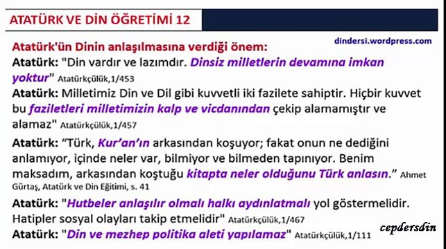 12.Sınıf 6.Ünite Atatürk ve Din öğretimi - Sesli anlatım - dindersi wordpress