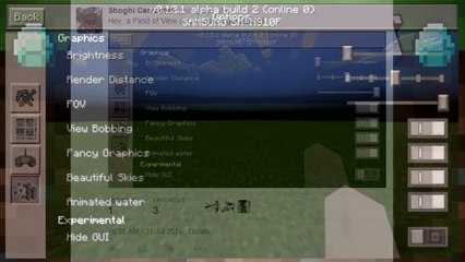 MCPE 0.12.0 Build 3 Fov Settings.