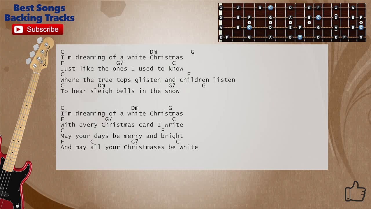 White Christmas (Country Version) Bass Backing Track with scale, chords and lyrics