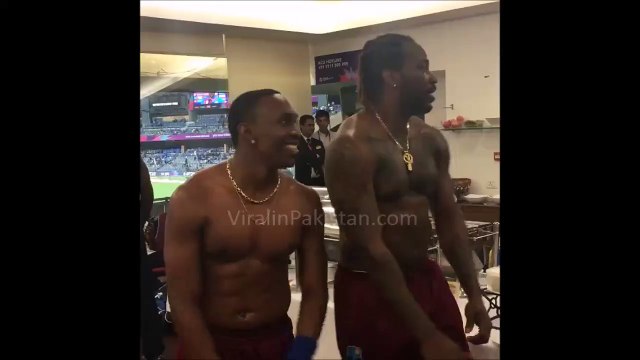 Westindies players dancing and singing after wining semi final agains india 2016