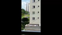 Bebé casi cae desde el tercer piso de un edificio - Bebé cuelga en la ventana de edificio