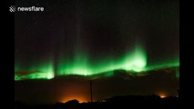 Dramatic Northern Lights performance in Reykjavik, Iceland