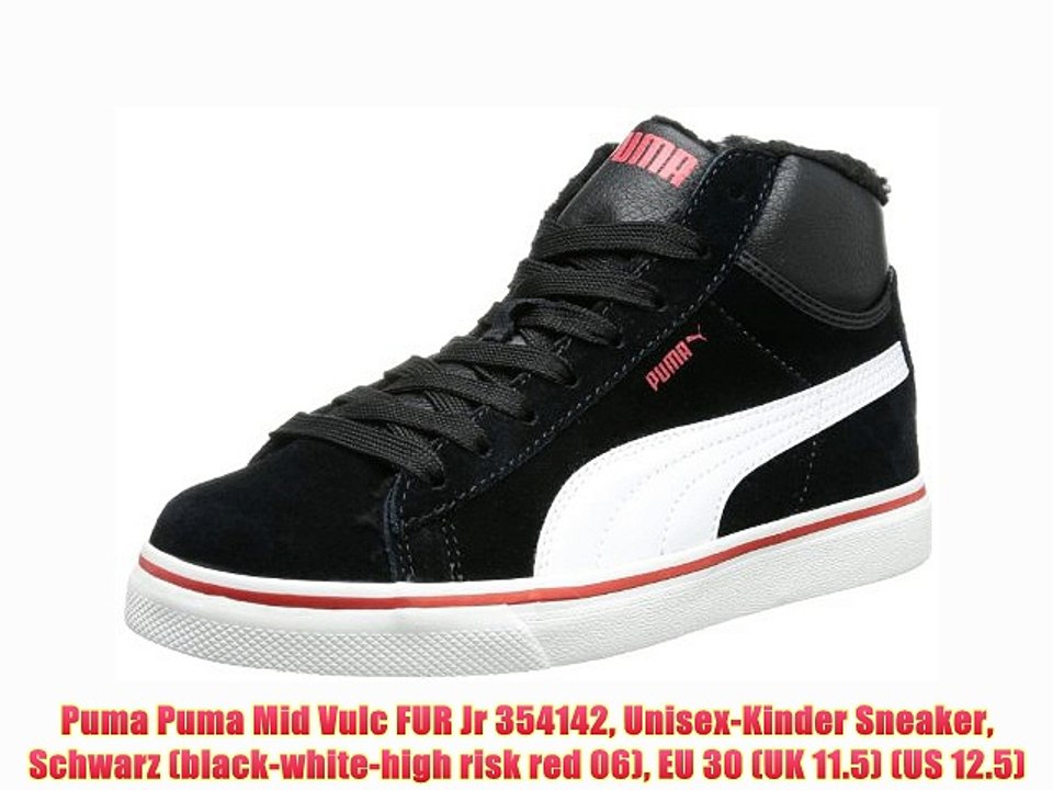 Puma Puma Mid Vulc FUR Jr 354142 Unisex-Kinder Sneaker Schwarz (black-white-high risk red 06)