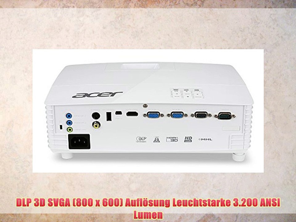 Acer P1185 3D SVGA DLP-Projektor (direkt 3D-f?hig ?ber HDMI 1.4a 3.200 ANSI Lumen Kontrast