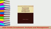 PDF  Real Estate Investment Analysis and Management PDF Book Free