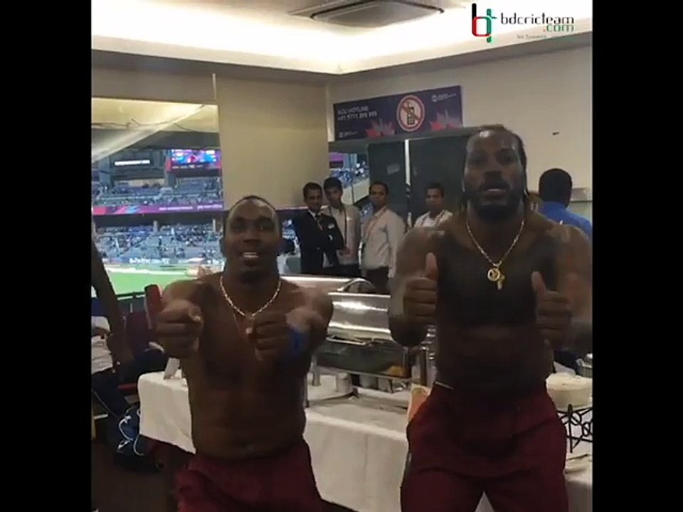 Crazy celebration by DJ Bravo and Chris Gayle at team hotel