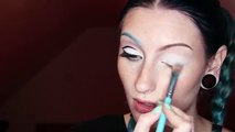 Graphic Black Eyeliner With Blue Eyebrows And Glitter Makeup Tutorial