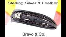 B-290 Sterling Silver & Leather Wristband men Bracelet.