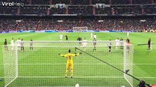 A spectator at a Real Madrid game takes a penalty kick to the face!