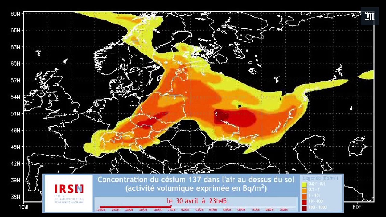 La progression du nuage de Tchernobyl en une minute