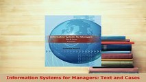 PDF  Information Systems for Managers Text and Cases PDF Full Ebook