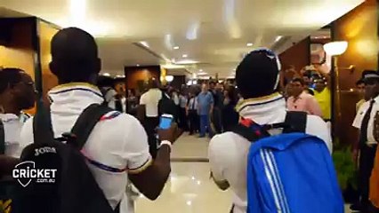 West Indies team celebrates win over india