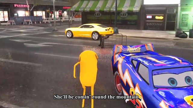 Spiderman Car For Kids - She'll be coming round the mountain - JAKE driving Lightning Color