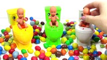 Baby Dolls and Toilet Peeps Toys Funny Surprises in SLIME Colours Candy Video for Children